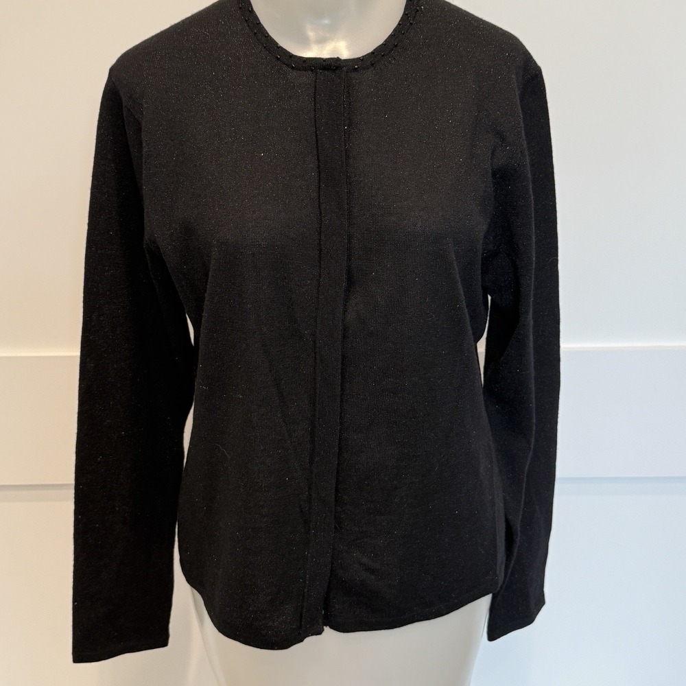 Emanuel Emanuel Ungaro Black‎ Evening Merino Blend Cardigan Jet Beads Shimmer M
